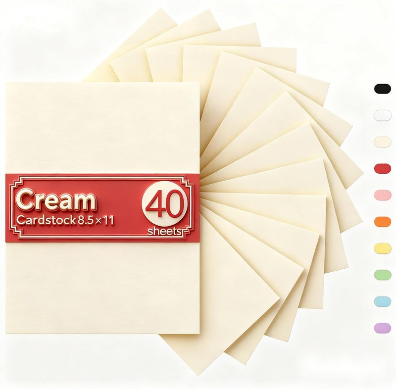 ALEWAPO Cream Cardstock 8.5 x 11, 40 Sheets, Ivory Cardstock, Beige cardstock, ThickPaper 75 LB/200 GSM, for School & Office Supplies, Art, Watercolo, Craft, Drawing, Invitations, Menus, DIY Cards - Image 1